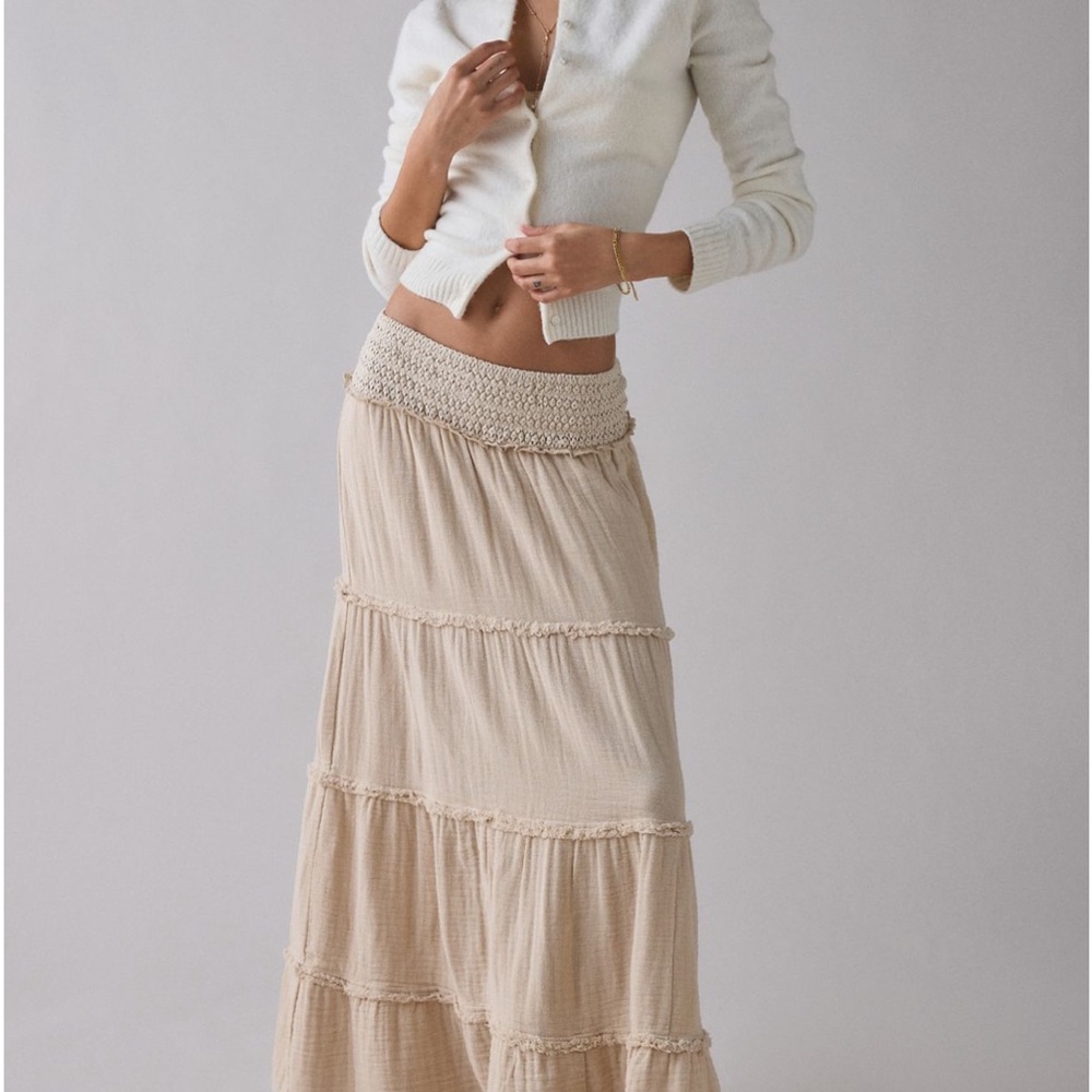 Women’s Boho Tiered Maxi Skirt in Cream